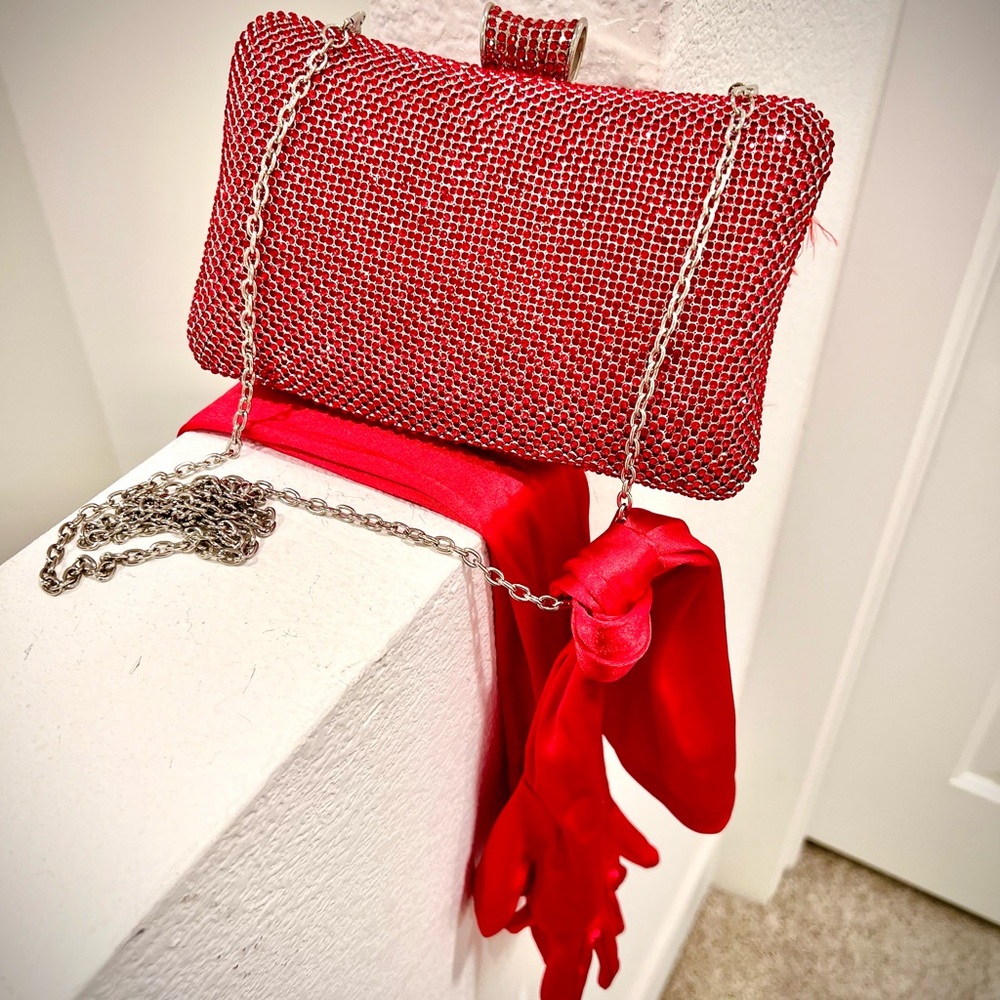 Elegant Red Clutch with Chain Strap